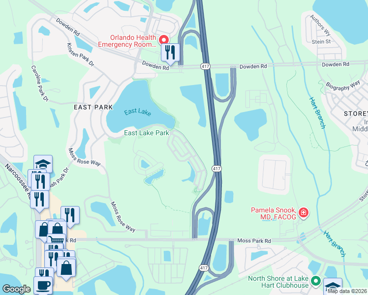 map of restaurants, bars, coffee shops, grocery stores, and more near 10230 Cala Lily Trail in Orlando