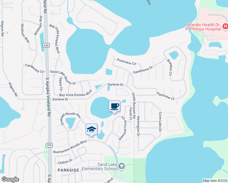 map of restaurants, bars, coffee shops, grocery stores, and more near 8352 Lake Crowell Circle in Orlando