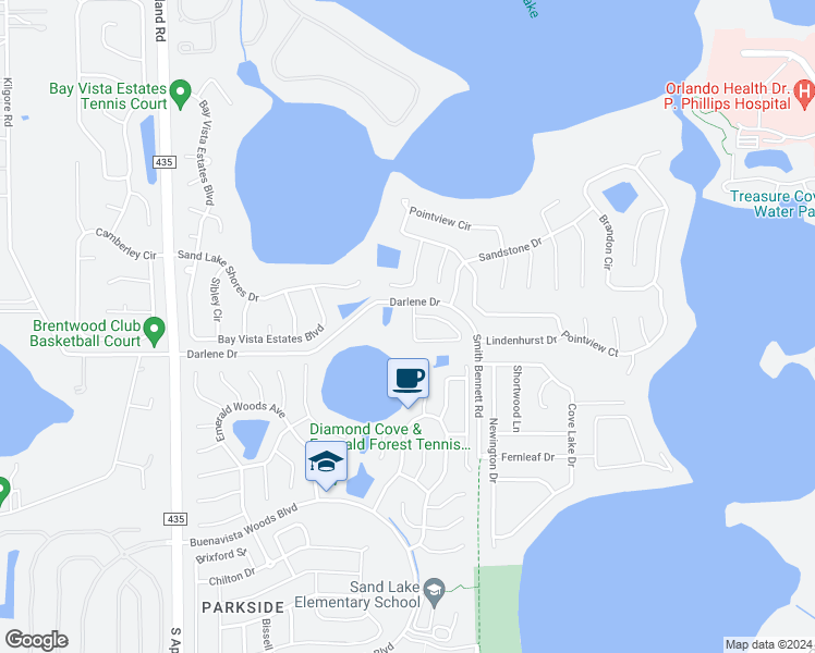 map of restaurants, bars, coffee shops, grocery stores, and more near 8119 Lake Crowell Circle in Orlando