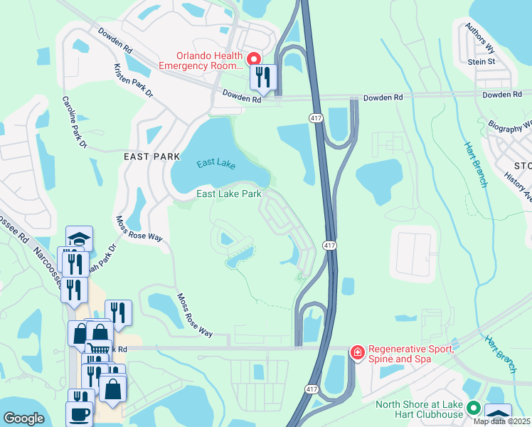 map of restaurants, bars, coffee shops, grocery stores, and more near 10230 Cala Lily Trail in Orlando
