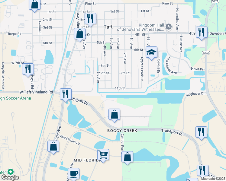 map of restaurants, bars, coffee shops, grocery stores, and more near 1206 11th Street in Orlando