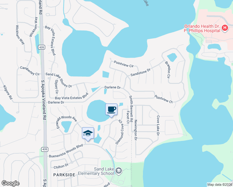 map of restaurants, bars, coffee shops, grocery stores, and more near 8352 Lake Crowell Circle in Orlando