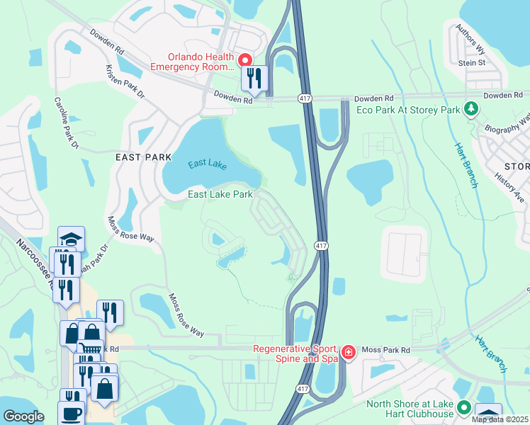 map of restaurants, bars, coffee shops, grocery stores, and more near 10230 Cala Lily Trail in Orlando