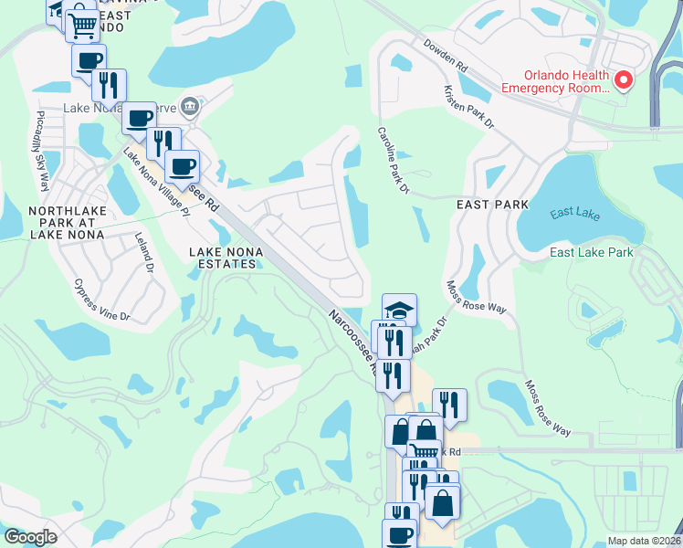 map of restaurants, bars, coffee shops, grocery stores, and more near 10061 Brodbeck Boulevard in Orlando