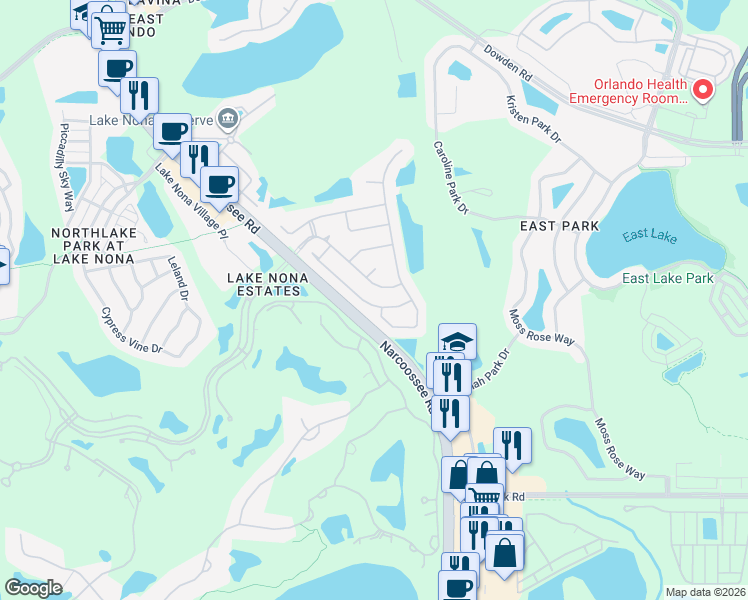 map of restaurants, bars, coffee shops, grocery stores, and more near 10029 Brodbeck Boulevard in Orlando