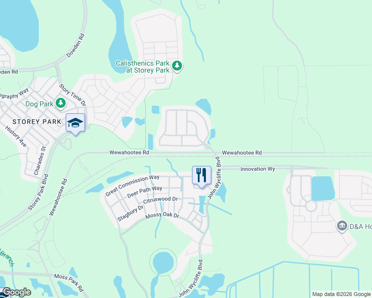 map of restaurants, bars, coffee shops, grocery stores, and more near 13236 Moss Park Ridge Drive in Orlando