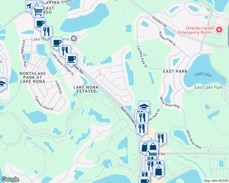 map of restaurants, bars, coffee shops, grocery stores, and more near 10029 Brodbeck Boulevard in Orlando