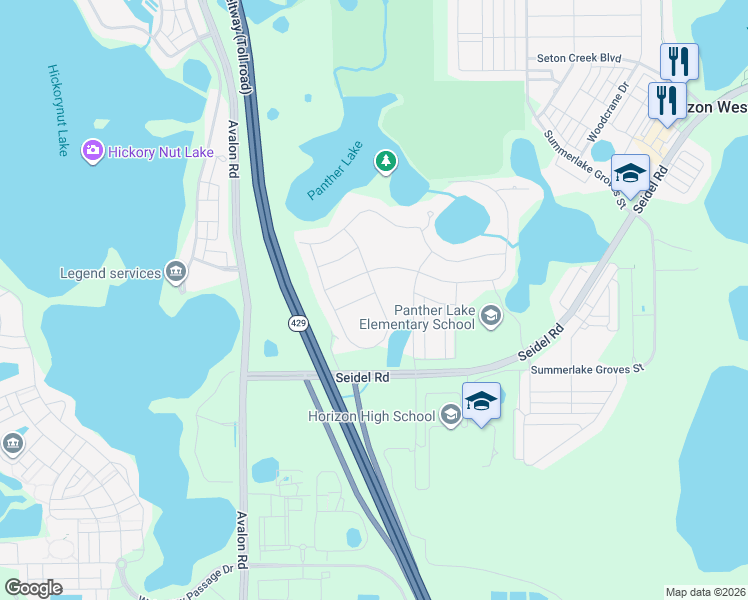 map of restaurants, bars, coffee shops, grocery stores, and more near 8181 Topsail Place in Winter Garden