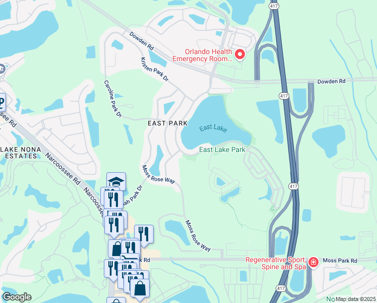 map of restaurants, bars, coffee shops, grocery stores, and more near 10017 Lake District Lane in Orlando