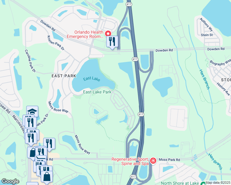 map of restaurants, bars, coffee shops, grocery stores, and more near 10230 Cala Lily Trail in Orlando