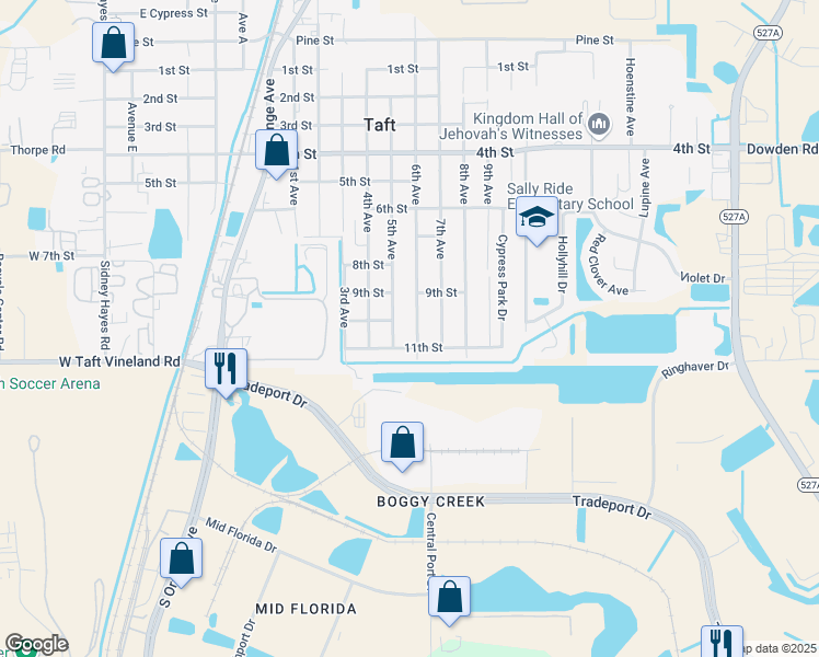 map of restaurants, bars, coffee shops, grocery stores, and more near 1206 11th Street in Orlando