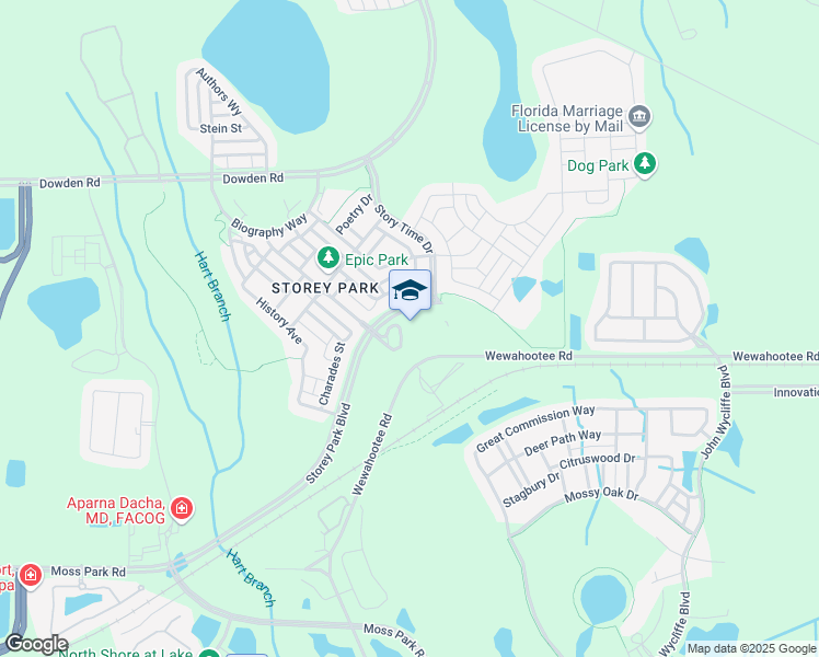 map of restaurants, bars, coffee shops, grocery stores, and more near 13950 Storey Park Boulevard in Orlando