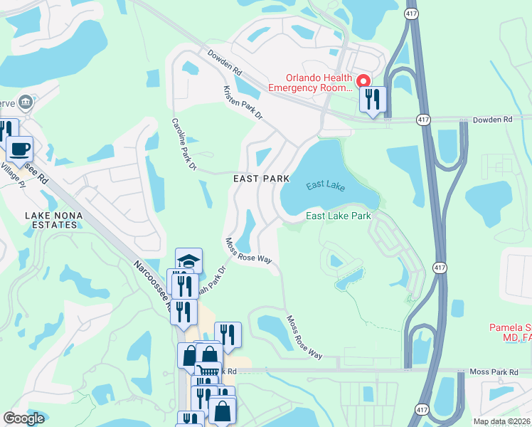 map of restaurants, bars, coffee shops, grocery stores, and more near 9832 Old Patina Way in Orlando