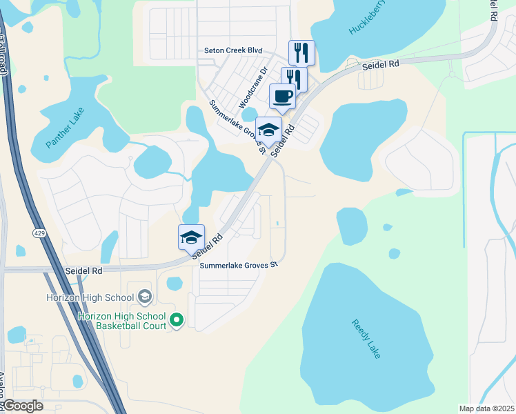 map of restaurants, bars, coffee shops, grocery stores, and more near 9507 Amber Chestnut Way in Winter Garden