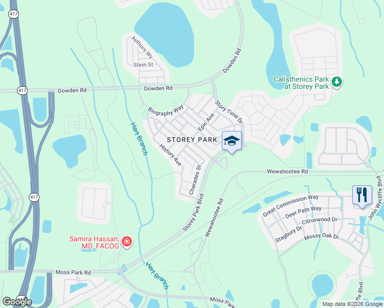 map of restaurants, bars, coffee shops, grocery stores, and more near 11815 Charades Street in Orlando