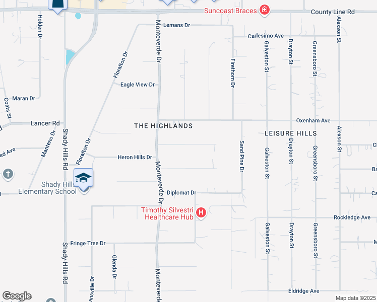 map of restaurants, bars, coffee shops, grocery stores, and more near 16618 Kerry Hills Lane in Shady Hills