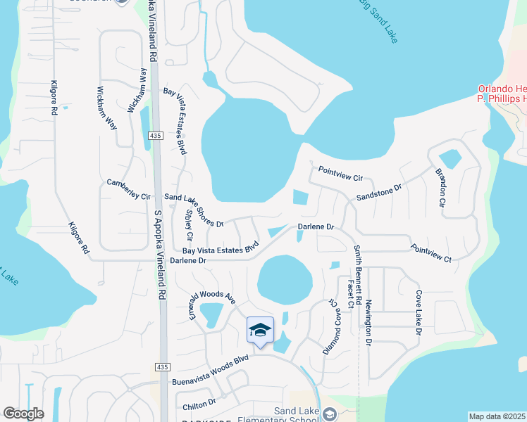 map of restaurants, bars, coffee shops, grocery stores, and more near 8451 Sand Lake Shores Court in Orlando