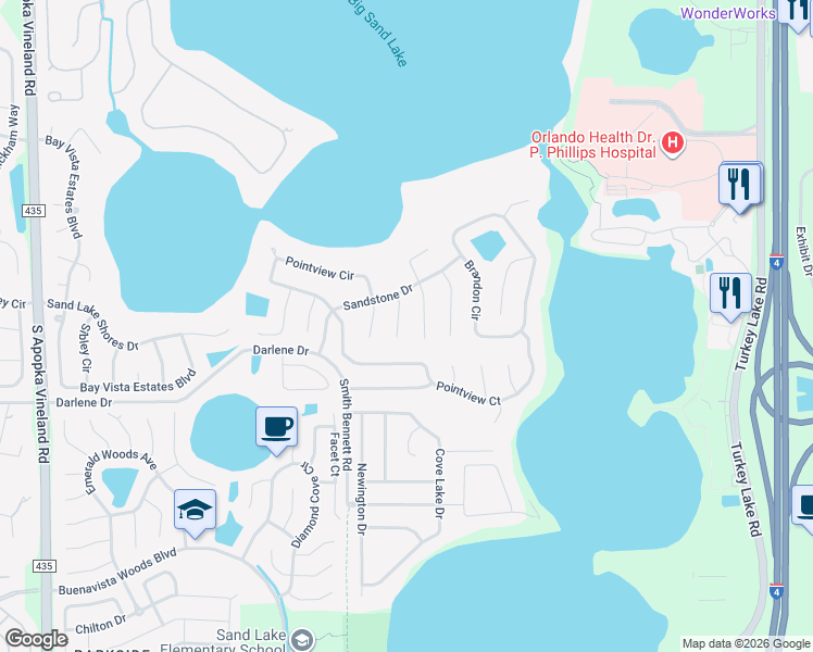 map of restaurants, bars, coffee shops, grocery stores, and more near 10121 Stanton Court in Orlando