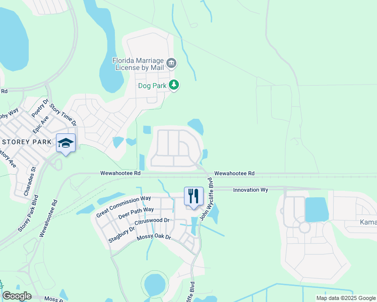 map of restaurants, bars, coffee shops, grocery stores, and more near 12627 Winding Woods Lane in Orlando