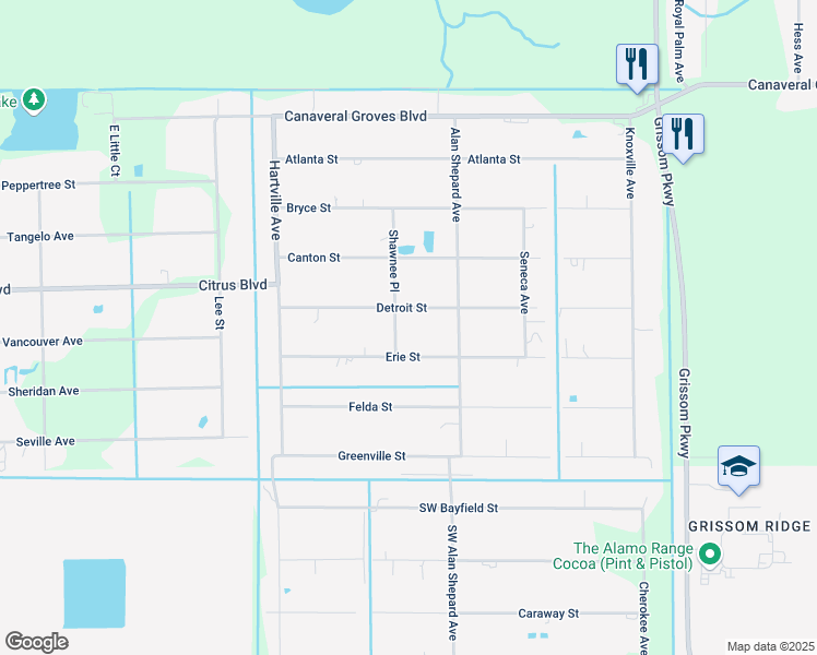 map of restaurants, bars, coffee shops, grocery stores, and more near 4425 Shawnee Place in Cocoa