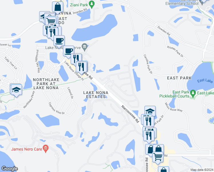 map of restaurants, bars, coffee shops, grocery stores, and more near 9846 Stonehollow Court in Orlando