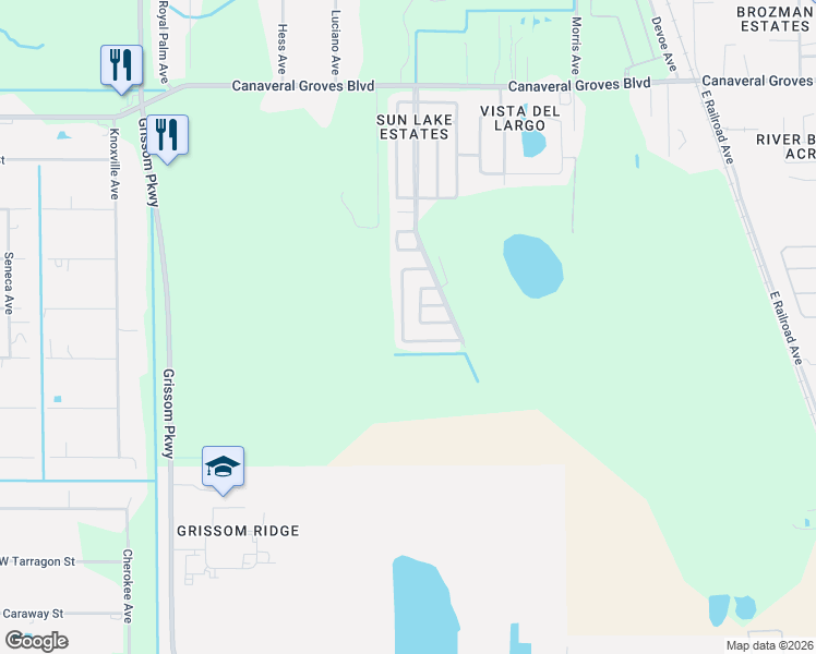 map of restaurants, bars, coffee shops, grocery stores, and more near 647-665 Emerald Lake Drive in Cocoa