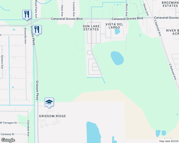 map of restaurants, bars, coffee shops, grocery stores, and more near 647-665 Emerald Lake Drive in Cocoa