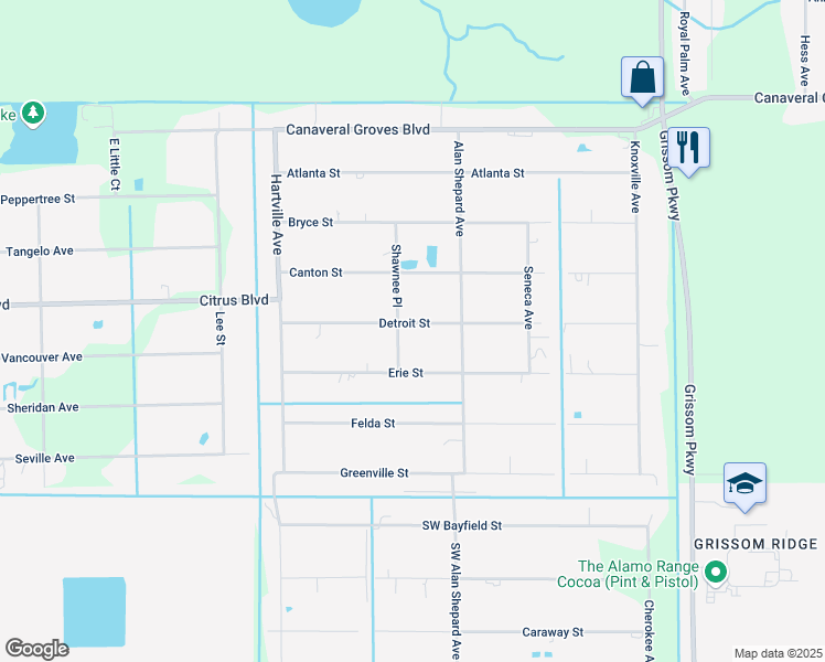 map of restaurants, bars, coffee shops, grocery stores, and more near 4425 Shawnee Place in Cocoa