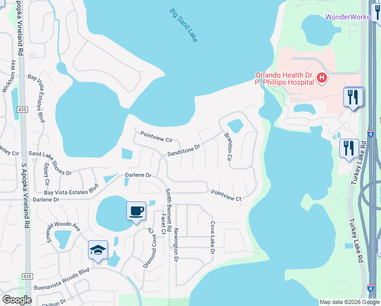 map of restaurants, bars, coffee shops, grocery stores, and more near 10121 Stanton Court in Orlando