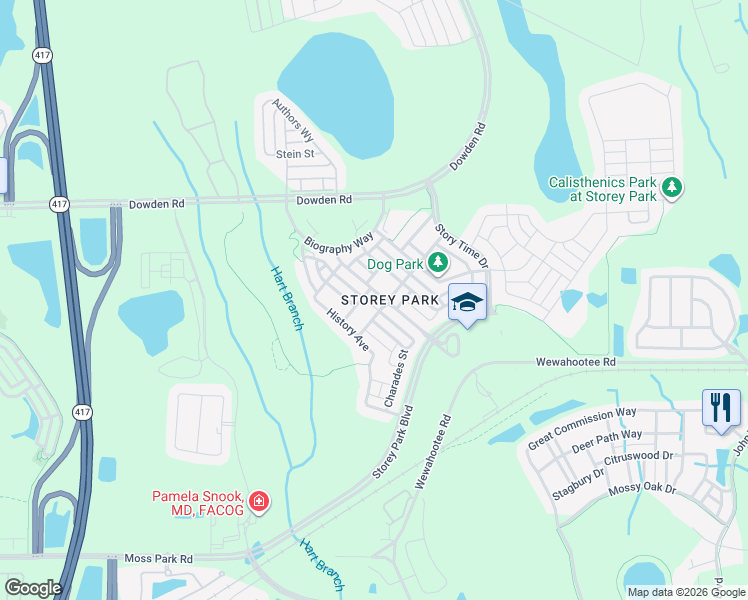 map of restaurants, bars, coffee shops, grocery stores, and more near 11815 Charades Street in Orlando