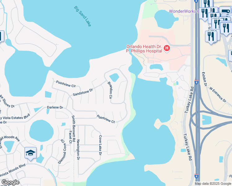 map of restaurants, bars, coffee shops, grocery stores, and more near 7407 Ripley Court in Orlando