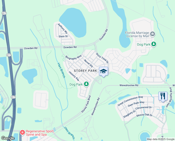 map of restaurants, bars, coffee shops, grocery stores, and more near 11550 Comic Alley in Orlando