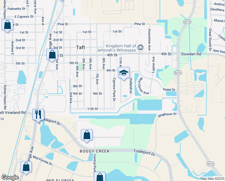 map of restaurants, bars, coffee shops, grocery stores, and more near 9735 Cypress Park Drive in Orlando