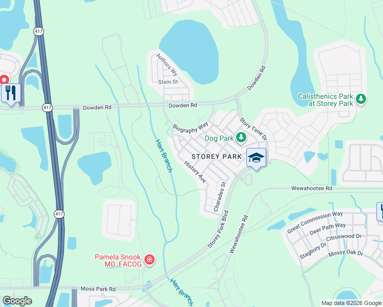map of restaurants, bars, coffee shops, grocery stores, and more near Mystery Lane in Orlando