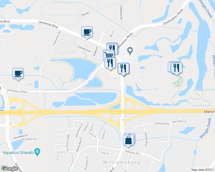 map of restaurants, bars, coffee shops, grocery stores, and more near 4102 Breakview Drive in Orlando