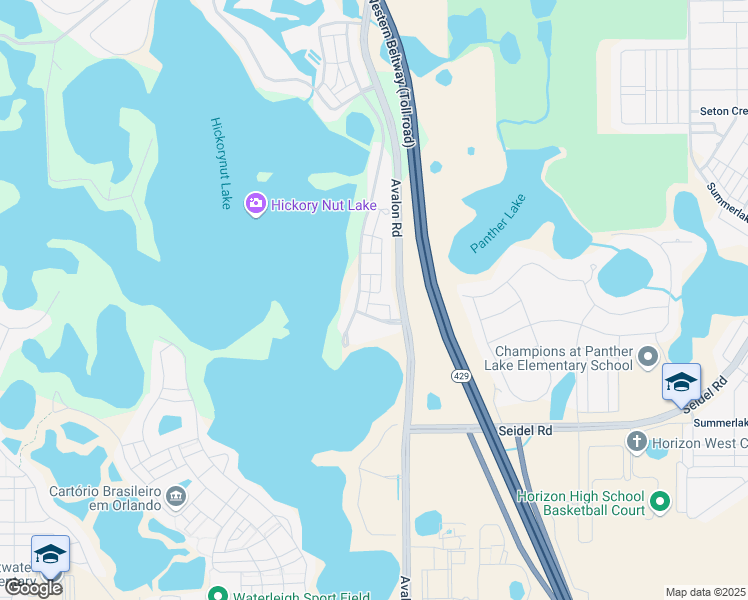 map of restaurants, bars, coffee shops, grocery stores, and more near 8697 Bayview Crossing Drive in Winter Garden