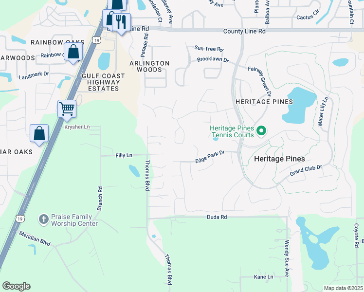 map of restaurants, bars, coffee shops, grocery stores, and more near 18400 Camshire Court in Hudson