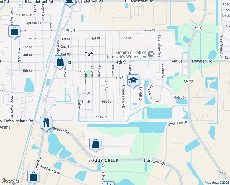 map of restaurants, bars, coffee shops, grocery stores, and more near 9739 8th Avenue in Orlando