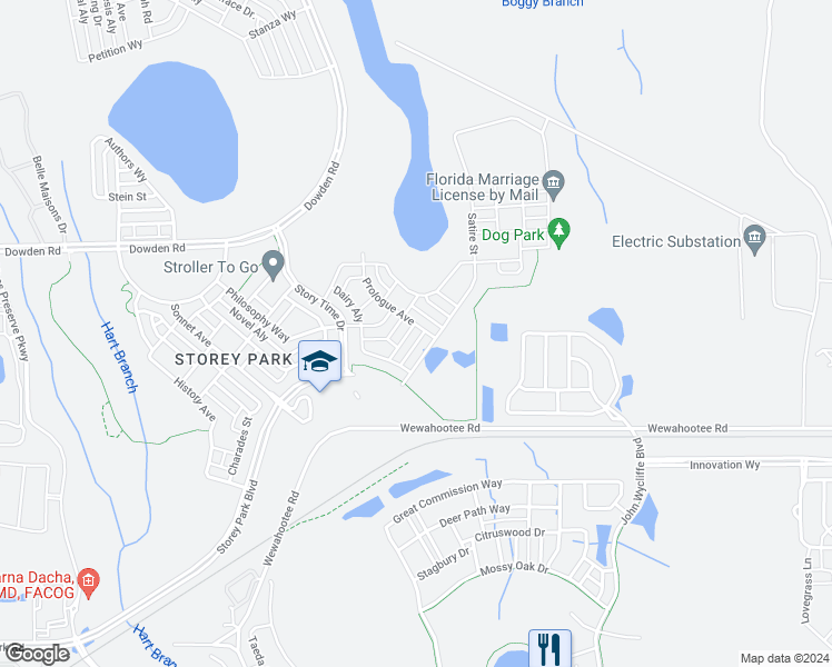 map of restaurants, bars, coffee shops, grocery stores, and more near 11886 Pulitzer Place in Orlando