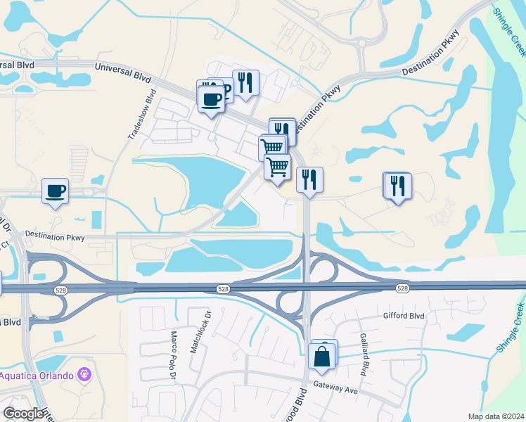 map of restaurants, bars, coffee shops, grocery stores, and more near 4102 Breakview Drive in Orlando