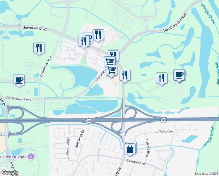 map of restaurants, bars, coffee shops, grocery stores, and more near 4102 Breakview Drive in Orlando