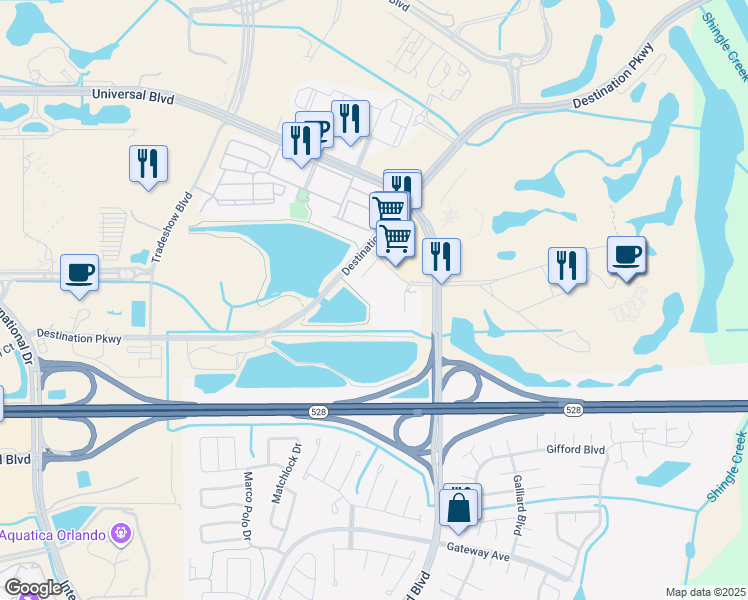 map of restaurants, bars, coffee shops, grocery stores, and more near 4102 Breakview Drive in Orlando