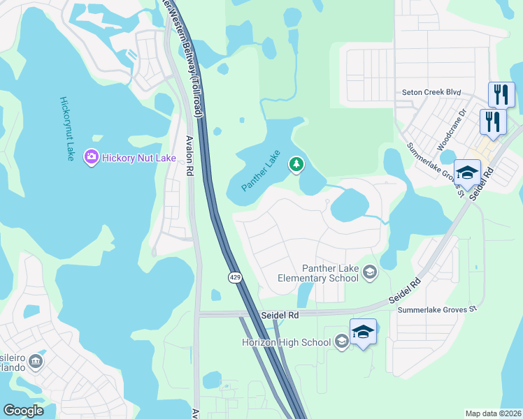 map of restaurants, bars, coffee shops, grocery stores, and more near 15698 Panther Lake Drive in Winter Garden
