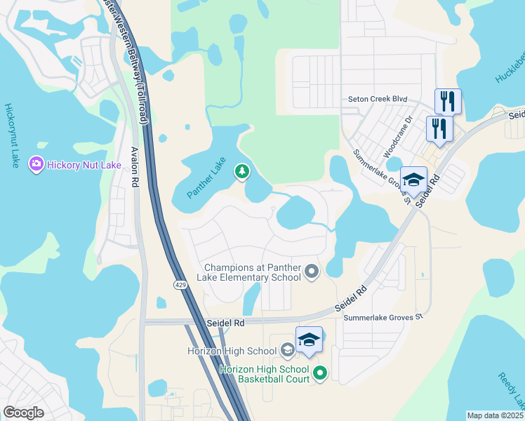 map of restaurants, bars, coffee shops, grocery stores, and more near 15608 Panther Lake Drive in Winter Garden