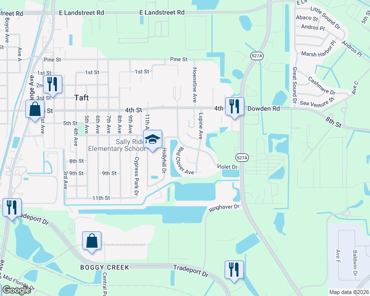map of restaurants, bars, coffee shops, grocery stores, and more near 1930 Bluets Court in Orlando