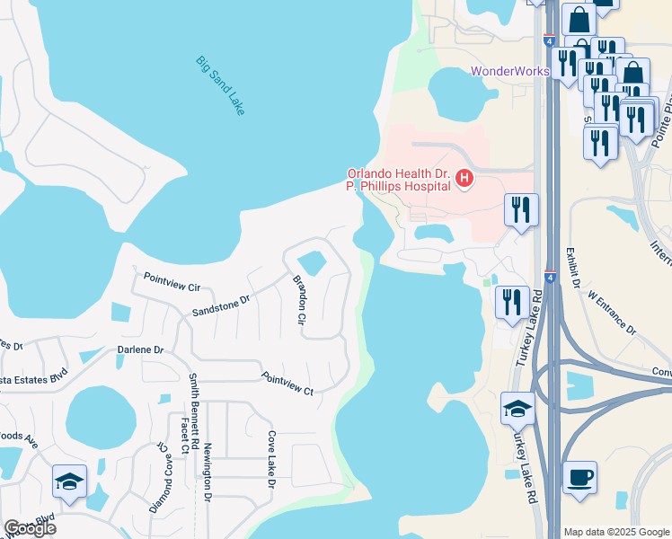 map of restaurants, bars, coffee shops, grocery stores, and more near 7307 Ripley Court in Orlando