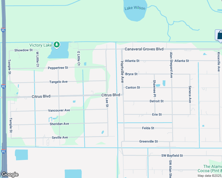 map of restaurants, bars, coffee shops, grocery stores, and more near 4595 Lee Street in Cocoa