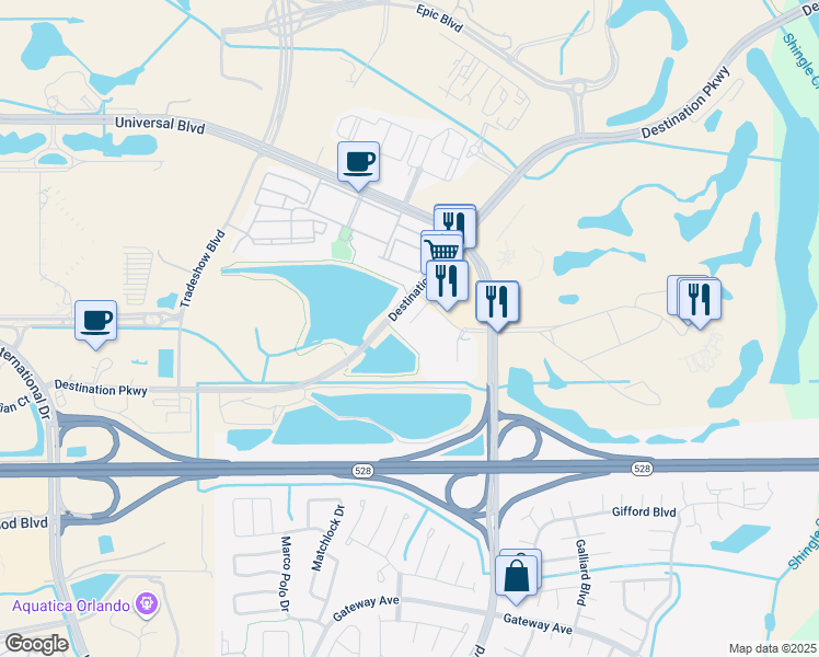 map of restaurants, bars, coffee shops, grocery stores, and more near 4115 Breakview Drive in Orlando