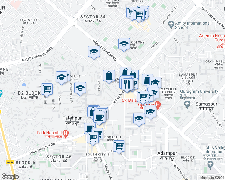 map of restaurants, bars, coffee shops, grocery stores, and more near in Gurgaon