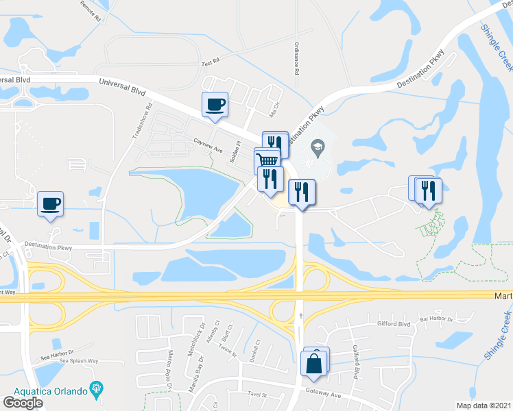 map of restaurants, bars, coffee shops, grocery stores, and more near 4115 Breakview Drive in Orlando